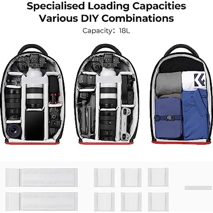 K&F CONCEPT Fotorucksack, wasserdicht mit Laptopfach für Canon Sony Nikon Olympus, Größe M, schwarz – Bild 4