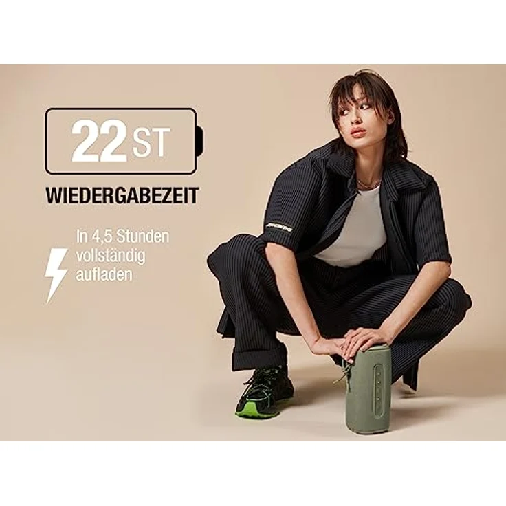 Fresh 'n Rebel Bold L2, kabelloser Bluetooth-Lautsprecher, IPX7 wasserdichter Lautsprecher mit klarem Sound, tiefen Bässen und kräftiger Lautstärke, Party-Modus, 22 Stunden Spielzeit (Dried Green) – Bild 2