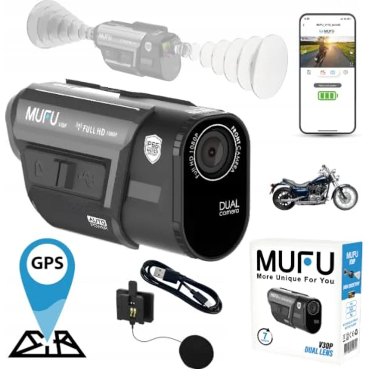 MUFU V30P Motorrad-Dashcam Full HD mit 2 Kameras, 3100-mAh-Batterie und bis zu 7 Stunden Aufnahmezeit, GPS und WLAN – Bild 2