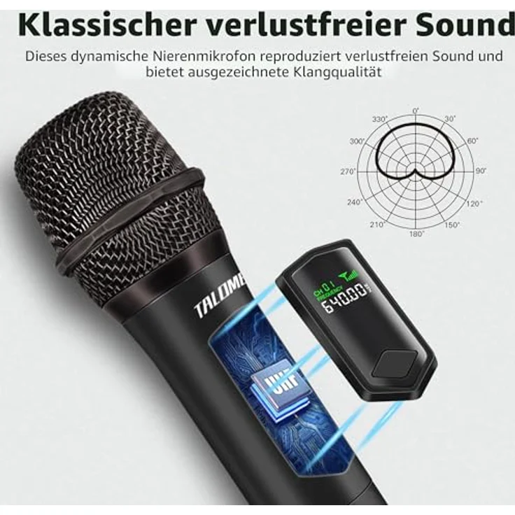 talomen Professionelles kabelloses Mikrofon K60-1, 2,4 GHz, dynamisch, wiederaufladbar, 160 ft Reichweite, für Karaoke, Partys, DJ und Kirchen – Bild 2