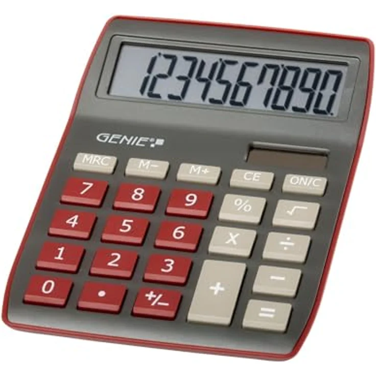 Genie 840 DR 10-stelliger Tischrechner, Dual-Power (Solar und Batterie), kompaktes Design, dunkelrot – Bild 2