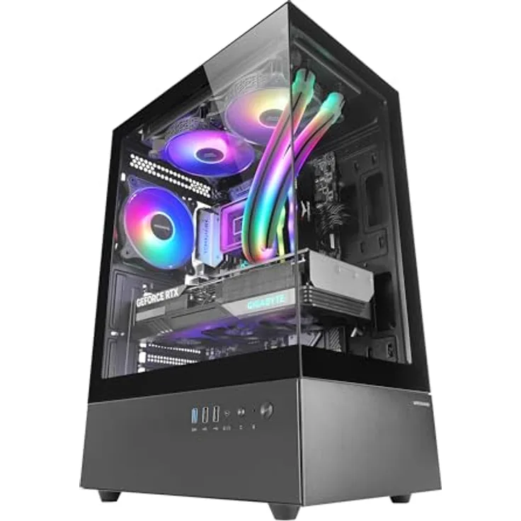 Mars Gaming MC-XO Semitorre ATX Doble Cristal Templado Ventilador FRGB 120mm Doble Cámara Negro, Gaming-PC Gehäuse mit Panoramaansicht und optimiertem Luftstrom