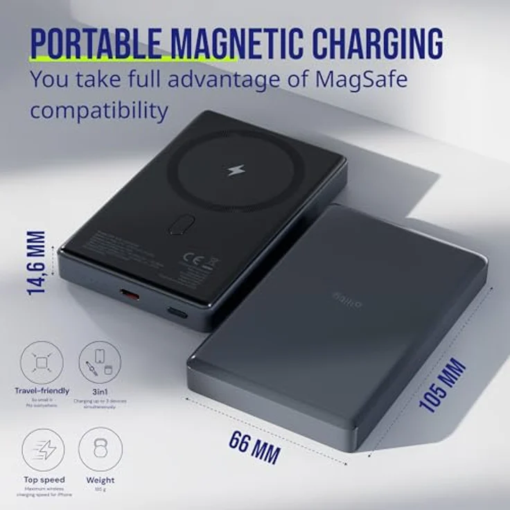FOREVER Allity Powerbank Wireless APB-300 PD QC 20W 10000 mAh Grau Magnetisch, 15 W drahtloses Laden, 20 W USB-C-Anschluss – Bild 2