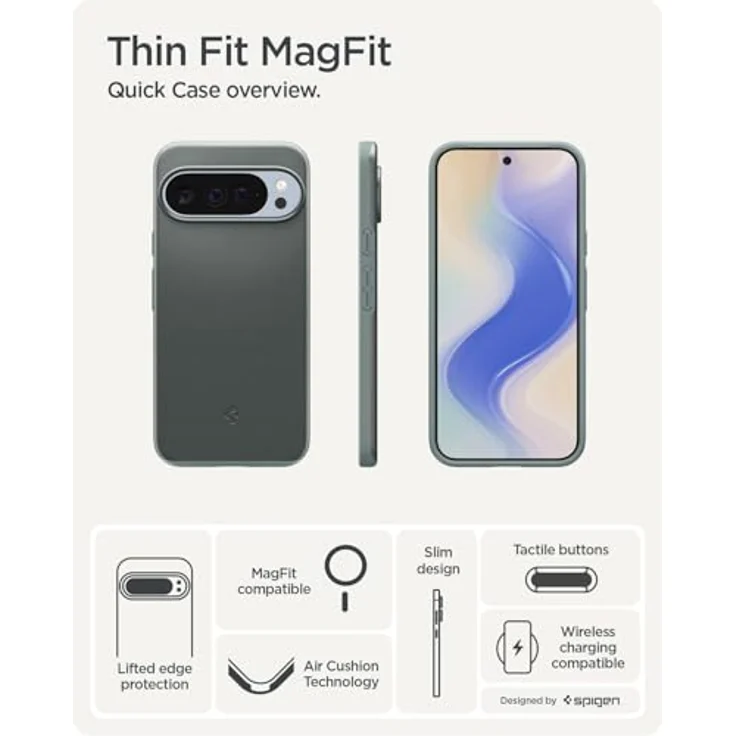 Spigen Thin Fit MagFit Hülle für Google Pixel 10 und Pixel 10 Pro, kompatibel mit Qi2/Pixelsnap und MagSafe, robuste Konstruktion, Sage Green – Bild 3