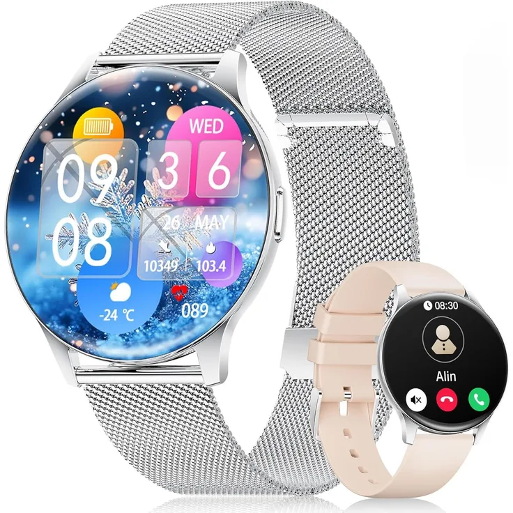 LIGE Damen Smartwatch mit Telefonfunktion, 1.43 Zoll AMOLED Display, 120 Sportmodi, Herzfrequenz- und Schlaftracking, IP68 wasserdicht