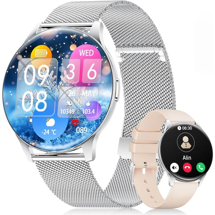 LIGE Damen Smartwatch mit Telefonfunktion, 1.43 Zoll AMOLED Display, 120 Sportmodi, Herzfrequenz- und Schlaftracking, IP68 wasserdicht