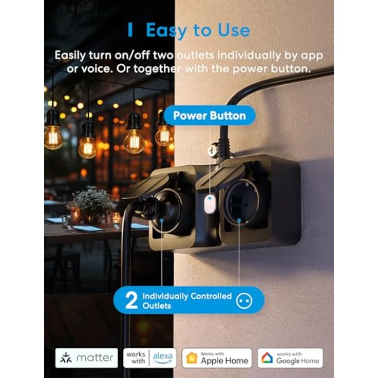 Meross MOP320MA-EU, Smart Home Wi-Fi Plug für Innen- und Außenbereiche, kompakte Größe, Sprachsteuerung kompatibel – Bild 6