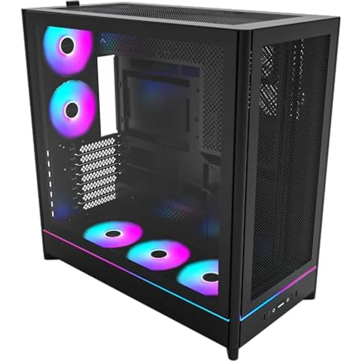 Montech HS01 PRO Midi-Tower PC-Gehäuse, ATX, aRGB, Tempered Glass, schwarz, 11x Lüfterstützung, 5x 120-mm-Lüfter vorinstalliert – Bild 3
