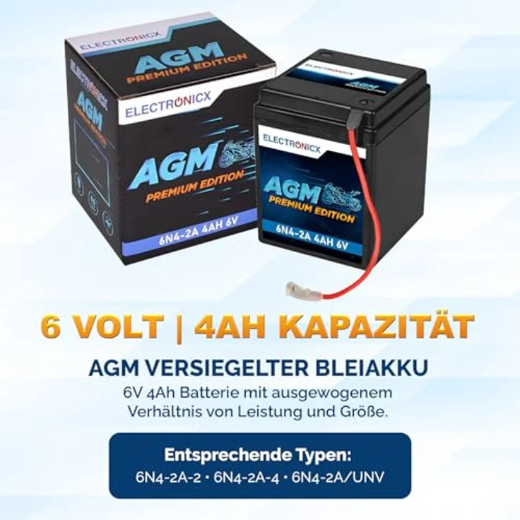 Electronicx AGM-6N4-2A, AGM Motorradbatterie 4.5Ah 6V, wartungsfrei, auslaufsicher, rüttelfest für Motorrad, Roller und Quad – Bild 5