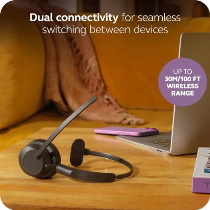 Jabra Evolve3 45 Mono, LINK 390a, UC On Ear Headset, kabellos, Bluetooth®, Schwarz, leichtes Design, klare Sprachübertragung – Bild 6