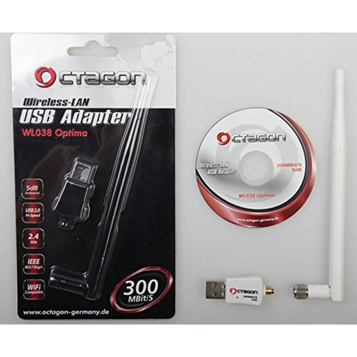 Octagon WL038 USB 2.0 WLAN Stick mit 300 Mbit/s und 5dB Antenne, Plug & Play, WPA/WPA2, für Windows/Linux/Mac – Bild 2