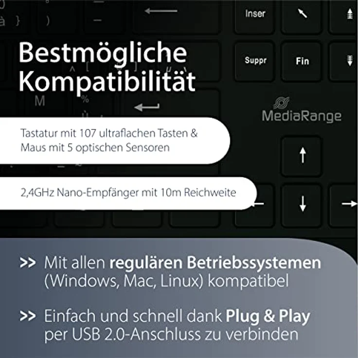 MediaRange kabelloses Tastatur und Maus Set, AZERTY Layout, spritzwassergeschützt, höhenverstellbar, USB 2.0 Empfänger – Bild 4