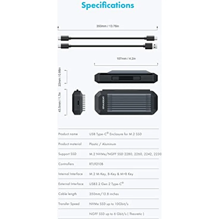 Graugear externes Gehäuse M.2NVMe-NGFF SSD PCIe3.0 retail (G-M202-AC-10G) – Bild 9