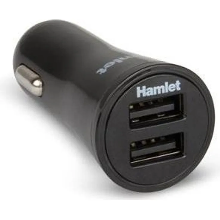 Hamlet XPW12U234, USB-Autoladegerät für Zigarettenanzünder, 12/24 Volt, Schwarz, 2 Anschlüsse mit Schnellladetechnologie