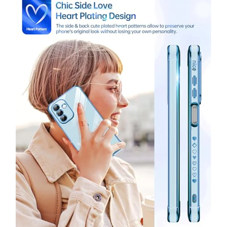 LeYi Handyhülle für Samsung Galaxy A26 5G, Cute Herz Muster, TPU Silikon, Stoßfest mit Schutzfolie, Kameraschutz, Kratzfest, Blau – Bild 5
