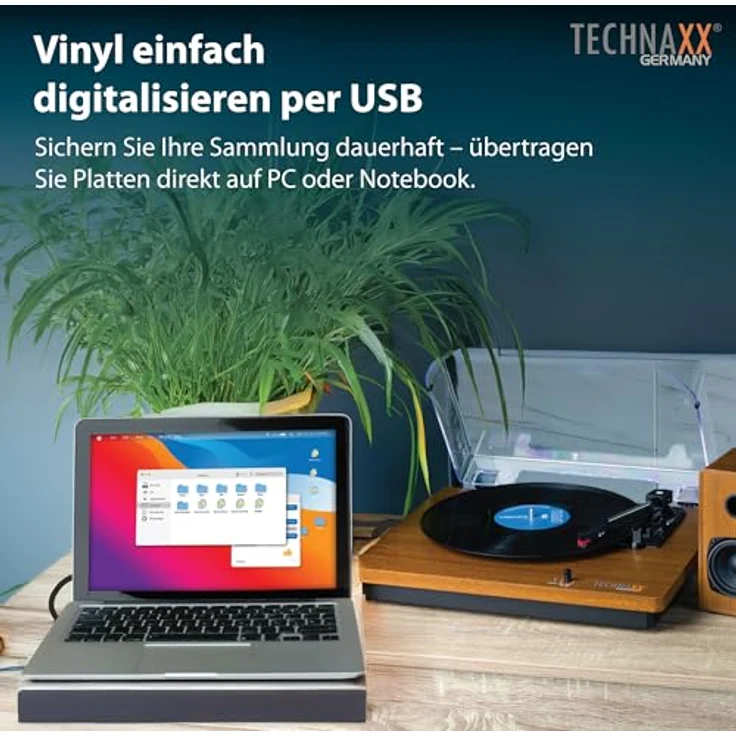 Technaxx TX-188, Bluetooth Plattenspieler mit 3 Geschwindigkeiten, Stereo-Lautsprechern, USB-Digitalisierung, RCA-Ausgang und AUX-IN, Retro-Design – Bild 5