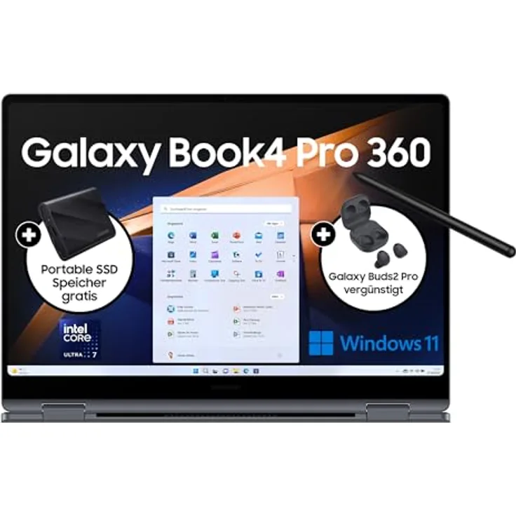 Samsung Galaxy Book4 Pro 360 Notebook, 16"-Laptop, Intel Core Ultra 7, 16 GB RAM, 1 TB, Moonstone Gray