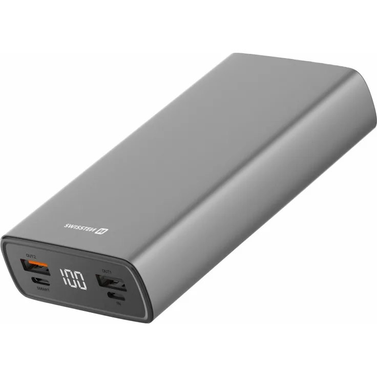 Swissten Aluminium-Powerbank 20.000 mAh, 20 W, PD & QC, grau