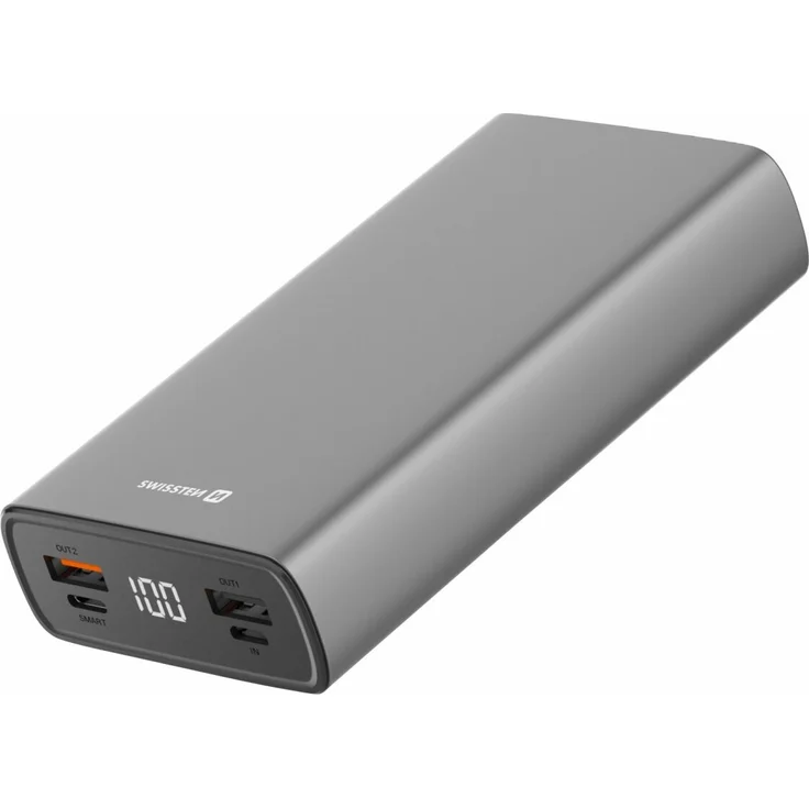Swissten Aluminium-Powerbank 20.000 mAh, 20 W, PD & QC, grau