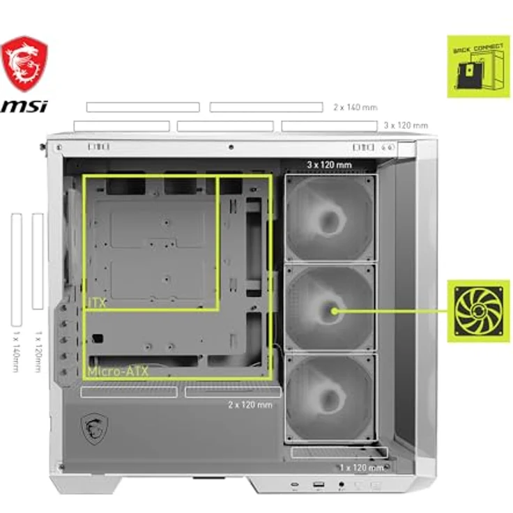 MSI Mag Pano M100R PZ (mATX, ITX), PC Gehäuse, Weiss mit 270-Grad-Panorama-Display und Reverse-Blade-Lüfter – Bild 5