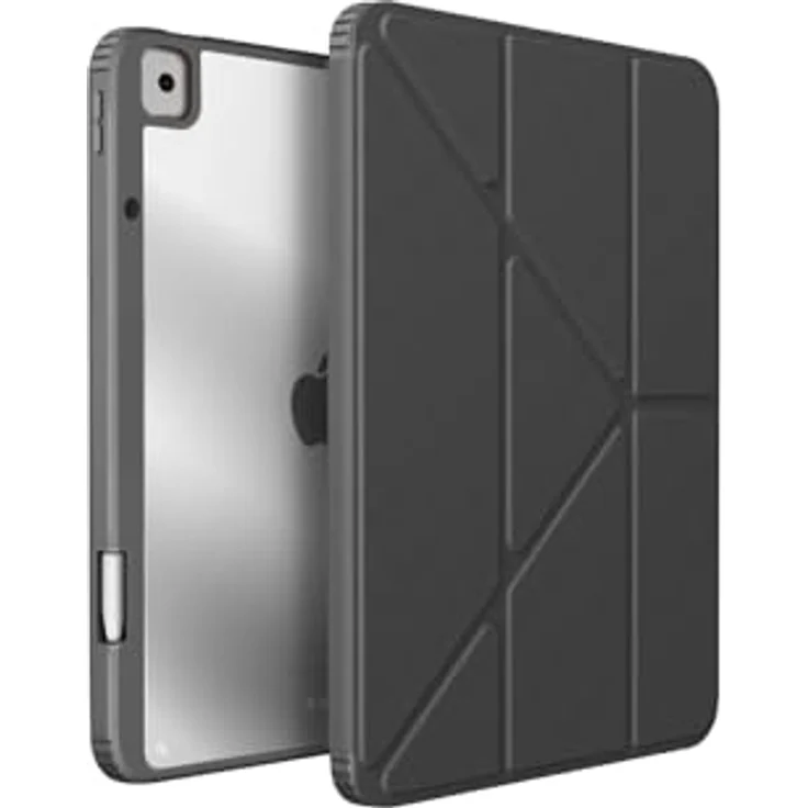 UNIQ Moven Schutzhülle für iPad 10,2, ultradünn mit transparenter Rückseite, 3 Klappen Video- und Dactylographie-Halterung, inkl. Fach für Eingabestift (schwarz) – Bild 1