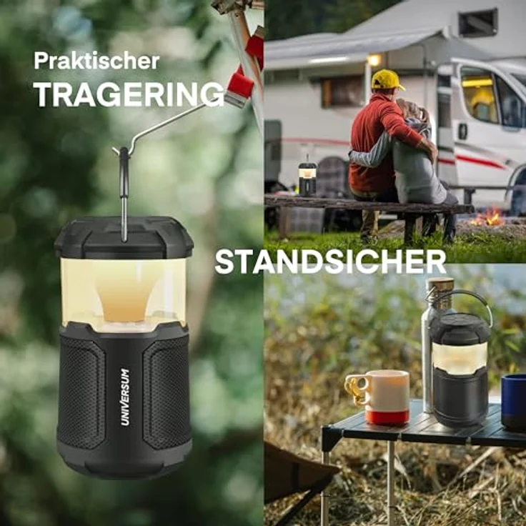 Universum BT 300 | Outdoor Bluetooth Lautsprecher mit Lampe und Powerbank | 20 W, SD-Karte, AUX-IN | 10000mAh Akku | Camping Laterne mit Bluetooth Lautsprecher | LED dimmbar, 2300 LUX | wetterfest – Bild 4