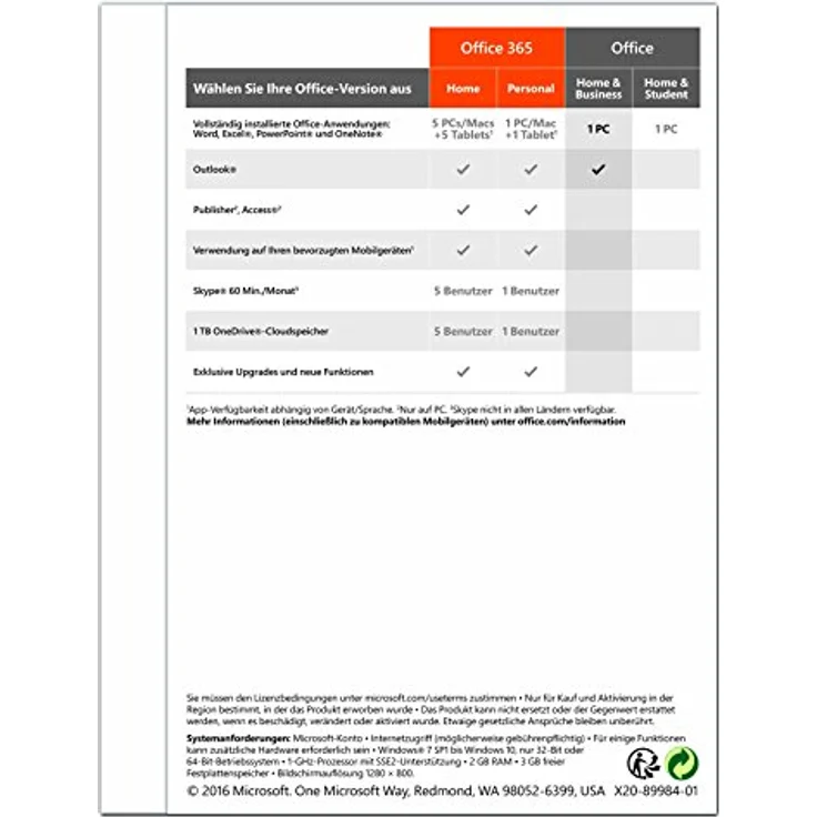Microsoft Office 2016 Home and Business, Büroanwendungssoftware für Windows/Mac mit Word, Excel, PowerPoint, OneNote und Outlook – Bild 2