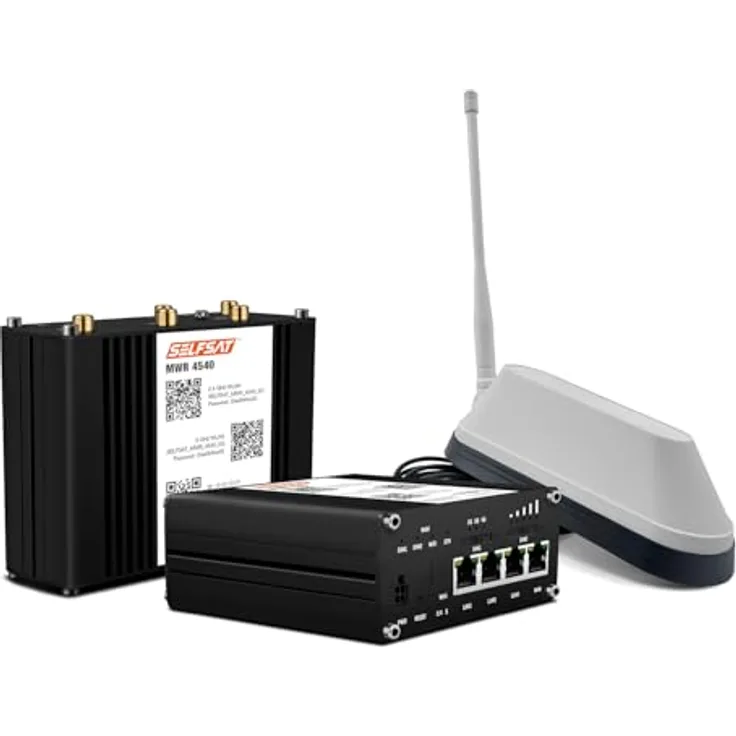 Selfsat MWR 4540 4G Cat 6 WLAN Router bis 300 Mbps, inkl. SHARK 5G Antenne, Dualband, 2 SIM-Kartenslots, IP30, GPS