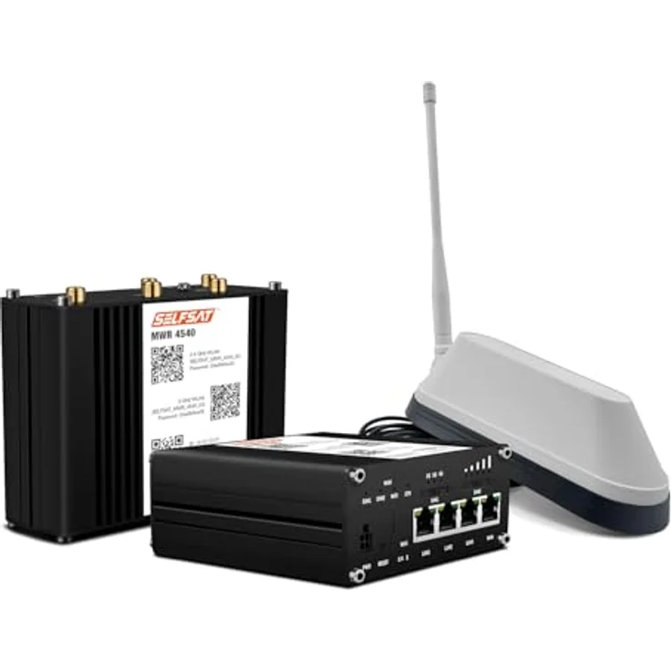 Selfsat MWR 4540 4G Cat 6 WLAN Router bis 300 Mbps, inkl. SHARK 5G Antenne, Dualband, 2 SIM-Kartenslots, IP30, GPS – Bild 1