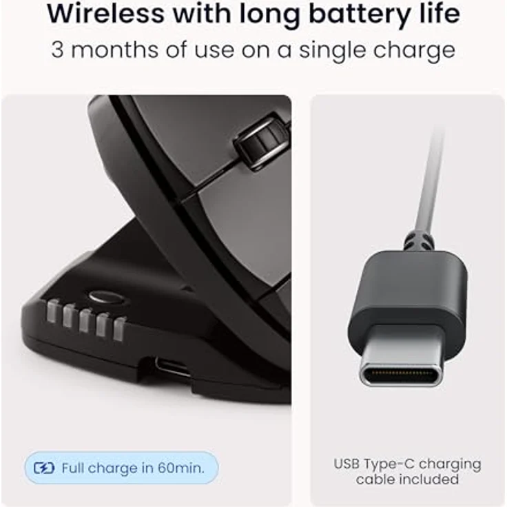 Contour Unimouse Left Wireless, Ergonomische kabellose Maus mit 6 programmierbaren Tasten, Schwarz – Bild 8