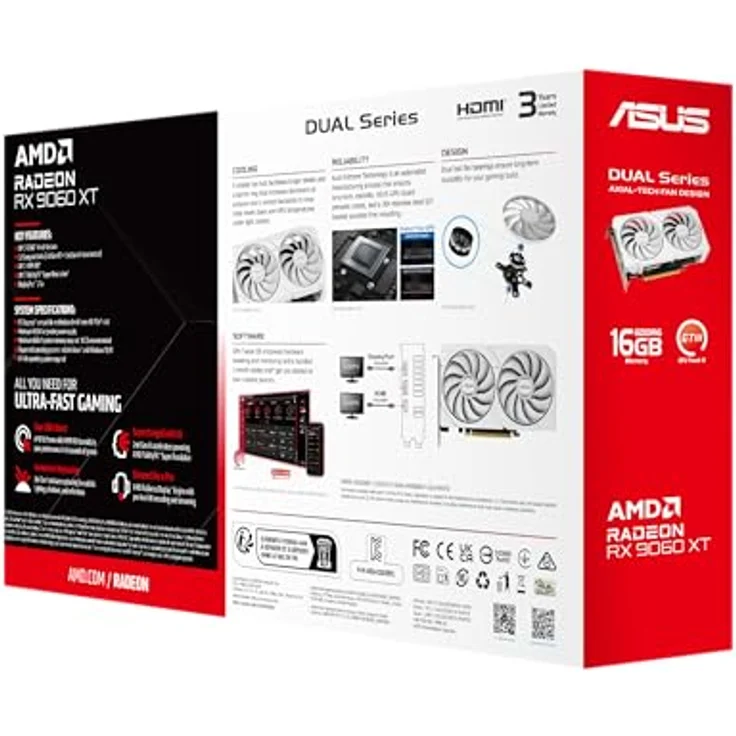 ASUS DUAL-RX9060XT-16G-WHITE, 16GB GDDR6 Grafikkarte mit Axial-Tech-Lüftern, HDMI und DP, weiße Variante – Bild 9