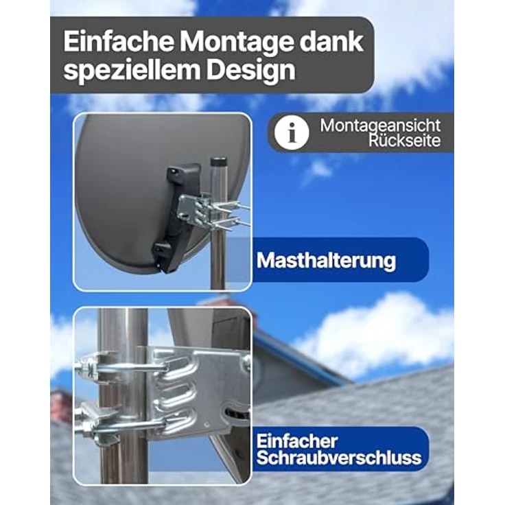 Schwaiger Satellitenanlage Set, hellgrau, 75 cm Offset Antenne mit Quad LNB für bis zu 4 Teilnehmer – Bild 4