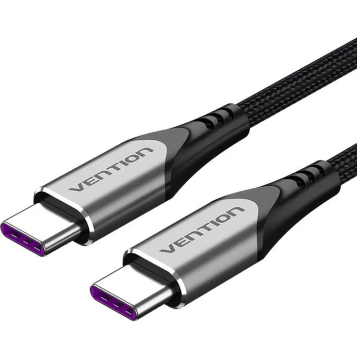 Vention TAEHG-Kabel, USB-C 2.0 auf USB-C, 5A, 1,5 m, grau, verstärktes Tyku-Gehäuse, Nylongeflecht, 480 Mbit/s