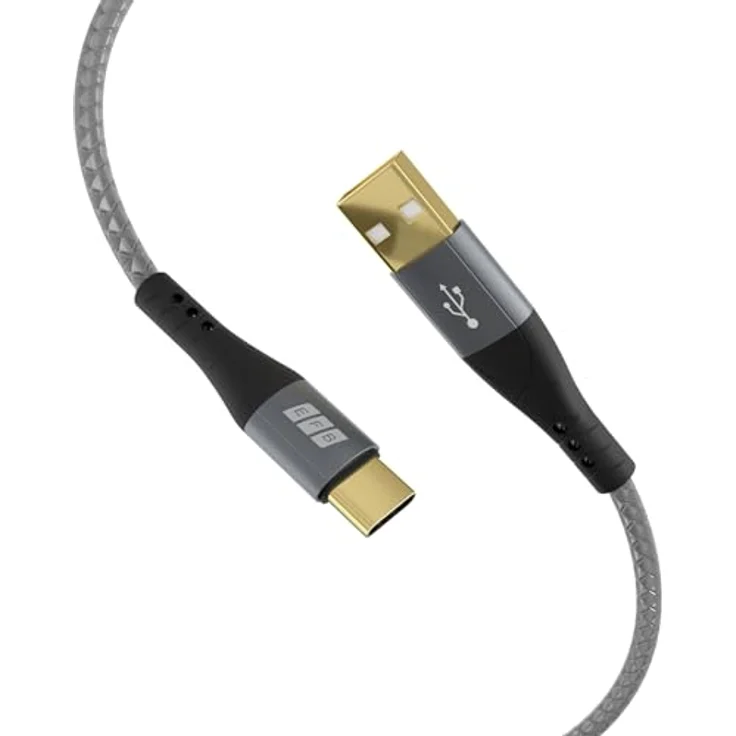 Efb Elektronik USB-A auf USB-C Kabel, 0.5 m, 60W Schnellladung, Schwarz/Grau, USB 2.0, geflochten – Bild 3