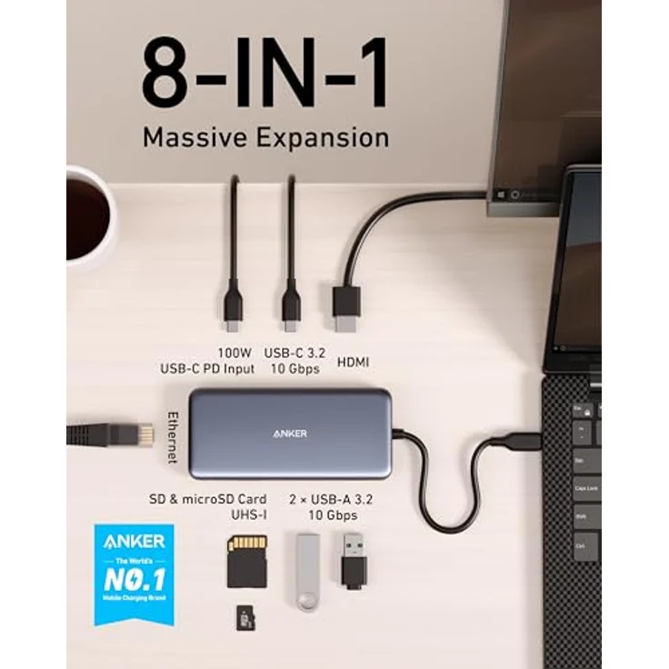 Anker 555 USB C Hub (8-in-1), Grau (A83830A3) – Bild 2