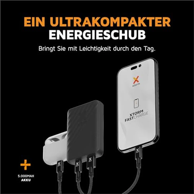 Xtorm Go2 Powerbank - 5.000mAh - Doppelte Anschlüsse - Leistungsstark und nachhaltig - Charcoal Black – Bild 2
