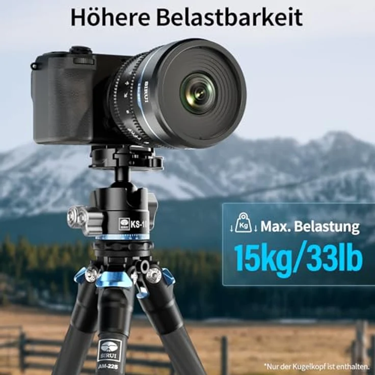 SIRUI KS-10 Kugelkopf Low Profile für Stativ, 29 mm 360° Panorama Aluminium Stativkopf für Kamera, Camcorder, Einbeinstativ, bis 15 kg - Schwarz – Bild 5