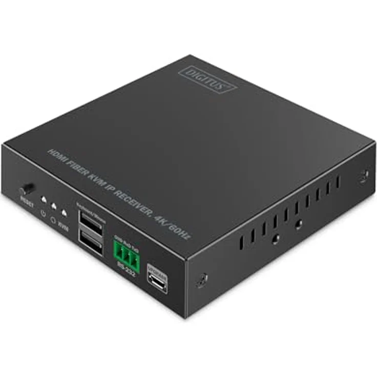 Digitus HDMI Fiber KVM IP Receiver, 4K/60Hz, KVM Switch, Schwarz - Flexible Punkt-zu-Multipunkt-Verbindung, latenzarme Videoübertragung, 3,5-mm-Stereoanschluss – Bild 1