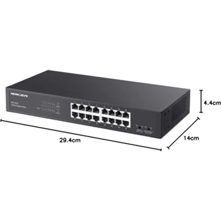 Mercusys MS116GS, 16-Port Gigabit Switch, Unmanaged, Plug & Play, isolierter Client-Datenverkehr, robustes Metallgehäuse, 294 x 140 x 44 mm – Bild 10