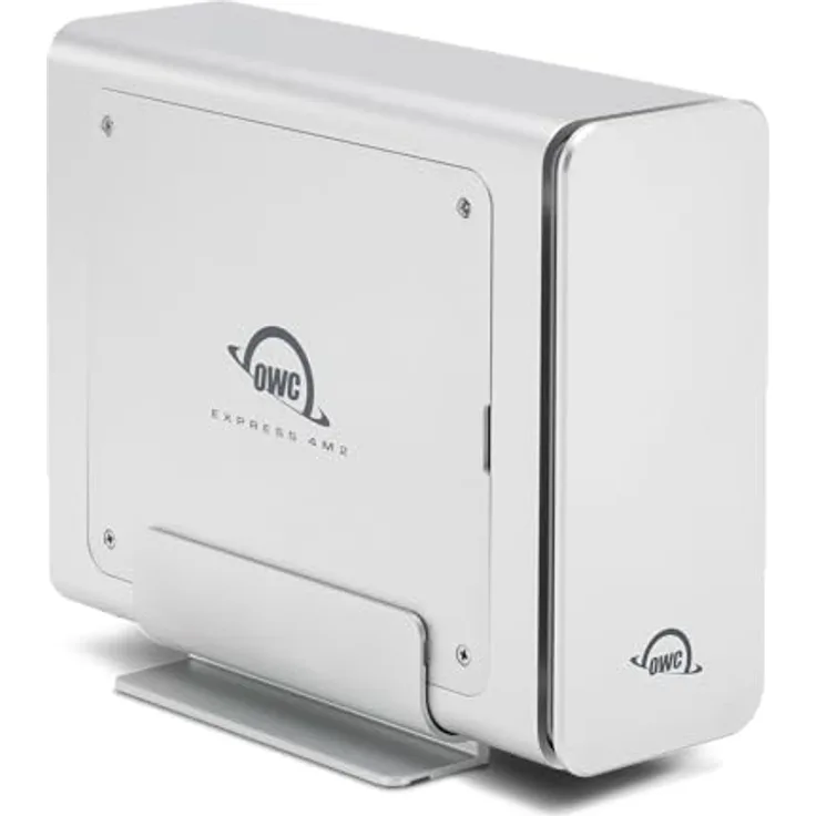 OWC Express 4M2 (M.2) Festplattengehäuse, Silber, 4-Slot NVMe mit bis zu 3200 MB/s, USB4 und Thunderbolt kompatibel, RAID-Unterstützung