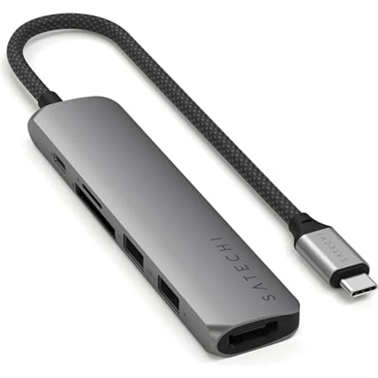 SATECHI 6-in-1 USB-C Hub Slim Plus, Dockingstation mit 4K HDMI, 100W Power Delivery, SD/MicroSD-Kartenleser - Space Grau – Bild 1