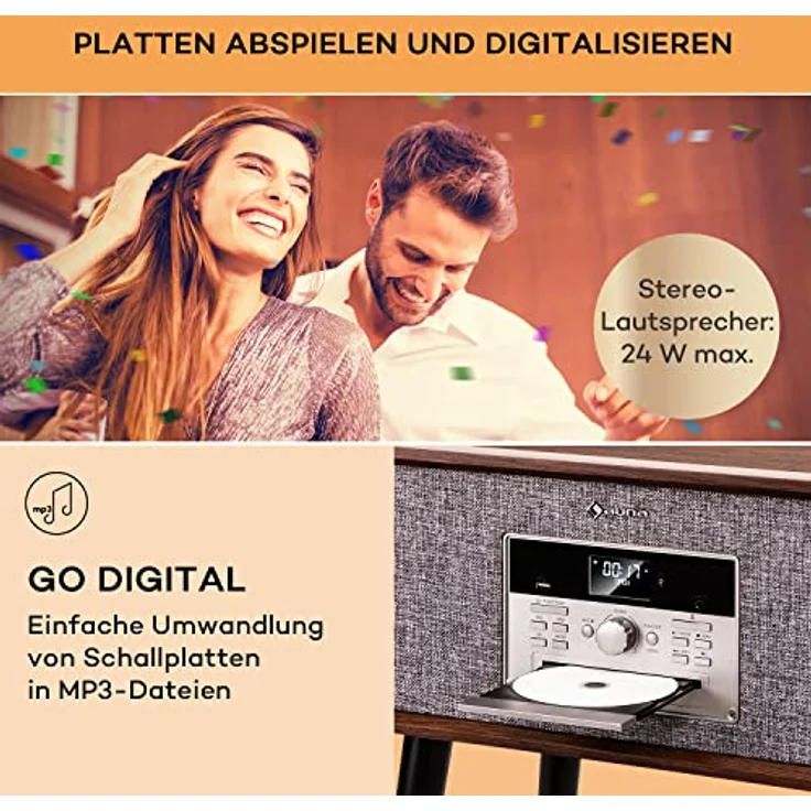 Auna Mary Ann Plattenspieler, Riemenantrieb, Bluetooth, CD, DAB+ & UKW Radio, MP3 Player mit Fernbedienung, Vintage Design – Bild 3