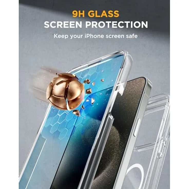 Miracase Glas Serie iPhone 15 Pro Max Hülle mit MagSafe, 360° Militärschutz und Kameraschutz, starke Magnetkraft, klar – Bild 3