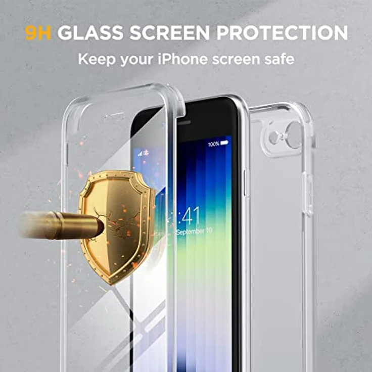 Miracase 360 Grad Hülle für iPhone SE 2022/SE 2020/iPhone 8, Ganzkörper Schutzhülle mit eingebauter Glas Displayschutzfolie, stoßfest, transparent – Bild 4