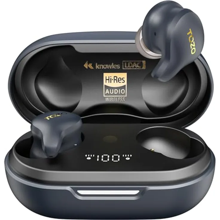 TOZO Golden X1 Kopfhörer Kabellos Bluetooth Balanced Armature Treiber, Hybrid Dynamik Treiber, OrigX Pro, LDAC & Hi-Res Audio Drahtlos, Umgebung & Aktive Geräuschunterdrückung Ohrhörer, Stern Schwarz