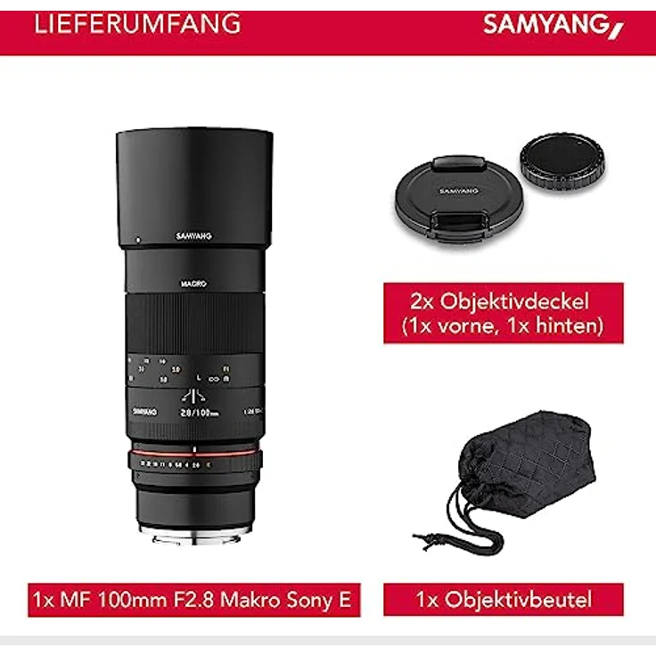 Samyang 100-2,8 Objektiv Marko DSLR Sony E manueller Fokus Fotoobjektiv, Makroobjektiv schwarz – Bild 6