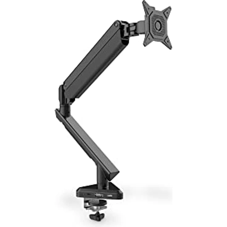 DIGITUS Monitorhalterung mit Tischklemme, Single-Mount, Gasdruckfeder und integrierter USB-C Dock, geeignet für bis zu 30-Zoll Monitore, schwarz – Bild 1