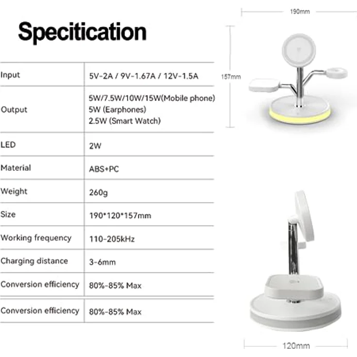 PUCHIKA 4 in 1 Induktive Ladestation für iPhone AirPods Apple Watch MagSafe Wireless Charger (inkl. 18W/QC 3.0 Schnelllade-Adapter und Typ-C-Ladekabel) – Bild 5