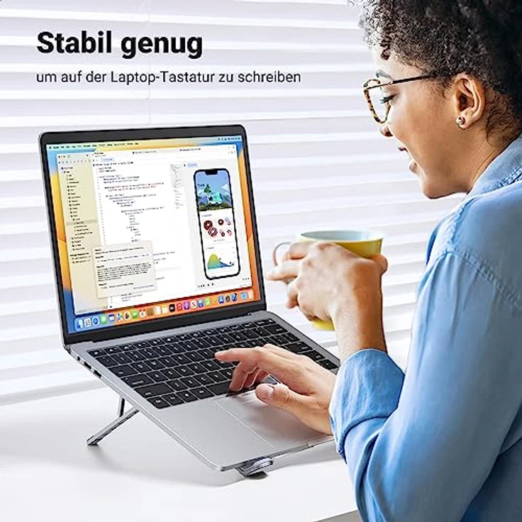 UGREEN Aluminium Laptop Ständer Höhenverstellbar 5 Stufen Laptopständer Notebook Ständer Belüftet Ergonomisch kompatibel mit MacBook Air Pro Asus Acer Lenovo HP Dell 17.3 Zoll – Bild 2