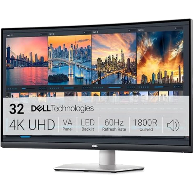 Dell S3221QSA 31.5 Zoll 4K UHD Curved Monitor, 60Hz, VA, 4ms, AMD FreeSync, 99% sRGB, Silber – Bild 1